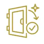 Gold line cabinet door with sparkle and checkmark for fresh cabinet upgrades.