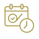 Gold line calendar and clock icon indicating reliable local timelines.