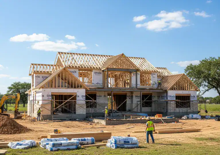 A custom home being built in North Dallas, TX, by Home Build and Designs.