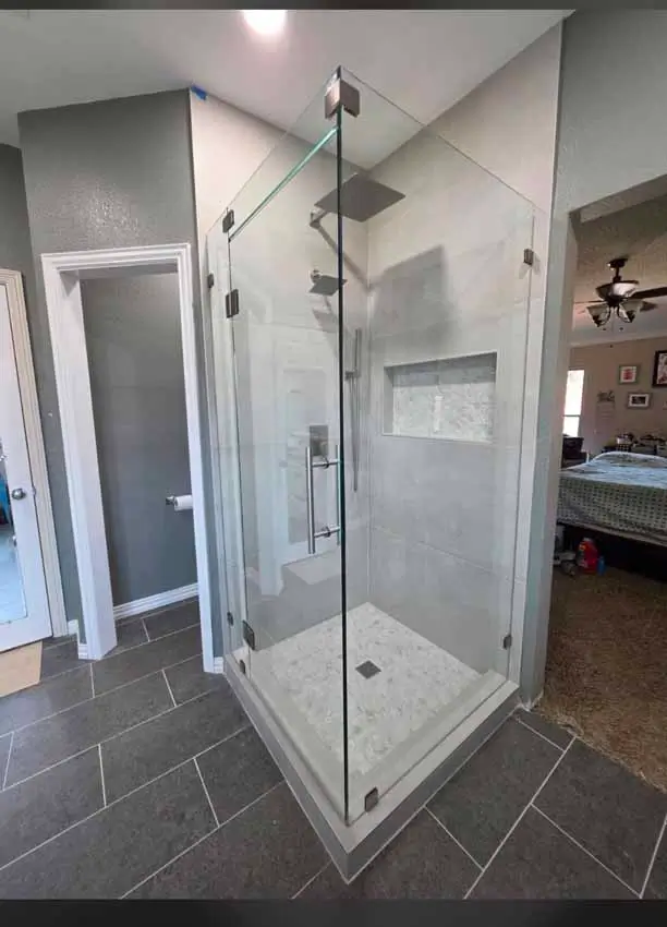 Completed Corner Walk In Shower With Frameless Glass Pebble Floor 017